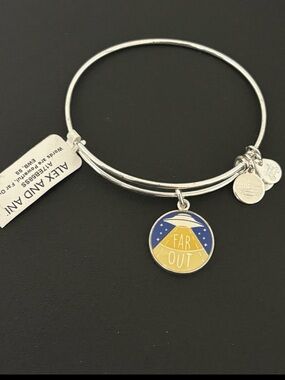 Alex and Ani Silver Tone Blue and Mustard Yellow 'Far Out' UFO Charm Bangle